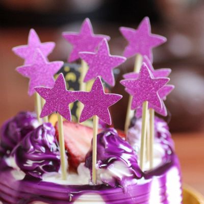 qiguch66 Cake Topper for Birthday,Cake Decoration,10Pcs Glitter Star Cupcake Cake Topper Party Supplies Birthday Wedding Decor - 6#