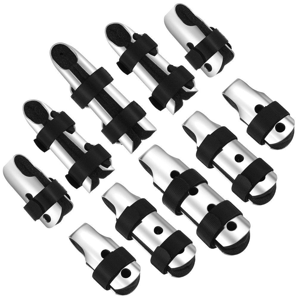 10 Pieces Finger Splints Metal Padded Finger Support Finger Stabilizer with Soft Foam Interior and Loop Straps for Adults and Children, 3 Sizes (Black)
