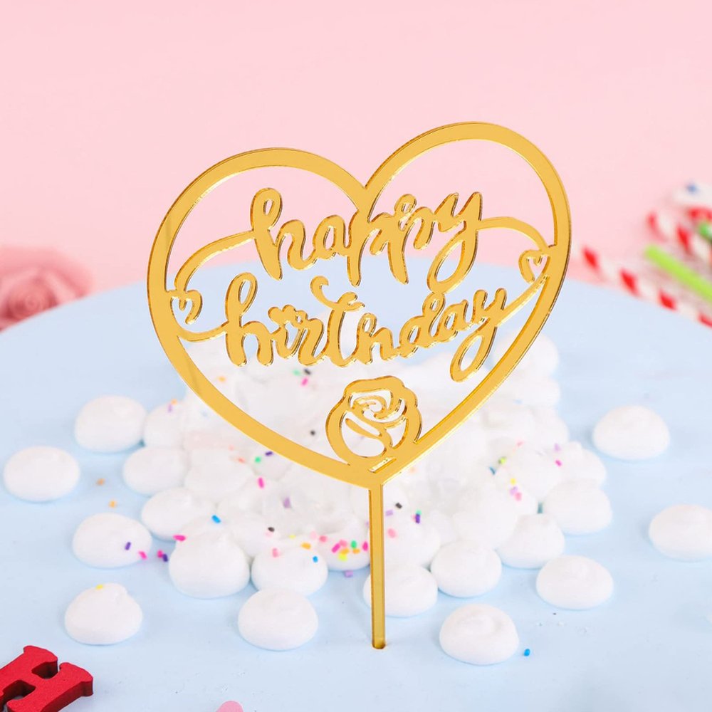 qiguch66 Cake Topper for Birthday,Cake Decoration,Happy Birthday Acrylic Cake Topper Party Supplies Dessert Cupcake Ornament Decor - 958Golden