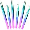 6 Pieces Eyelash Extension Tweezers, Straight and Curved Tip Stainless Steel Tweezers Nippers Volume Lash Tweezers for Eyelash Extensions False Lash Application Tools (Laser) view 1