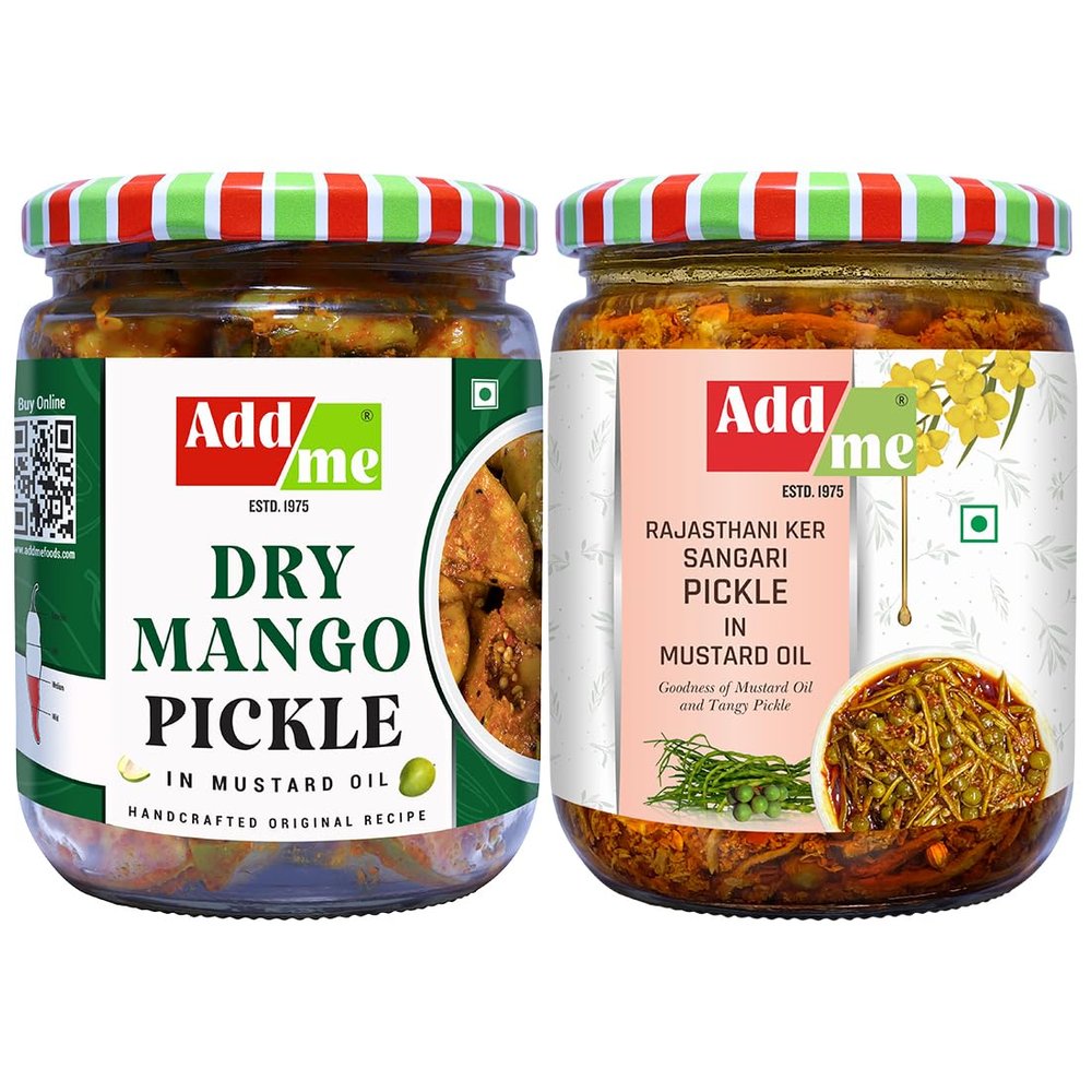 Add me Dry Mango Pickle & Rajasthani ker sangari pickle 500 gm Each |Pack Of 02| Aam Ka Achar Glass Jar