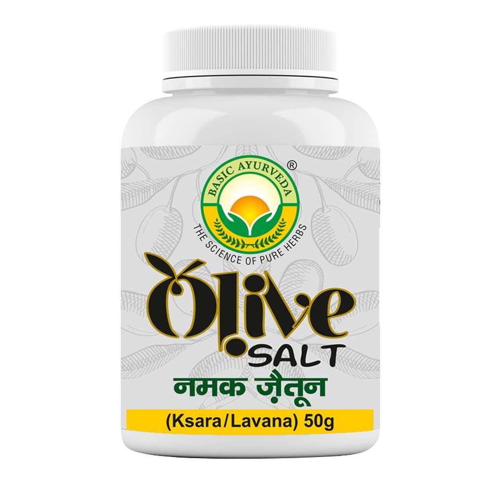 Basic Ayurveda Olive Salt Certified Organic 100% Natural & Pure Herbs | Ayurvedic Supplements For Liver & Digestive Health- Namak Jaitoon, 50G (Pack Of 1)