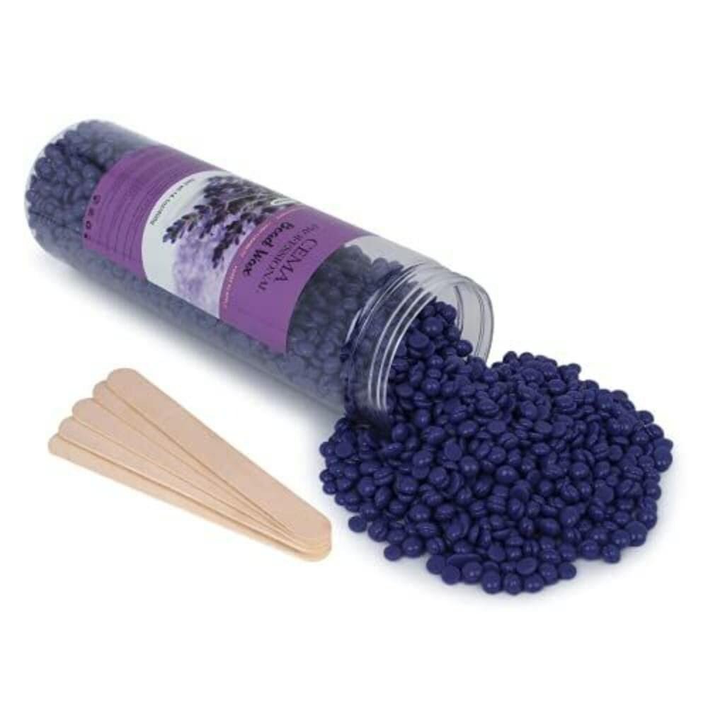Cema Hard Wax Beans,Hair Removal Full Body Brazilian Bikini Beads for Stripless Body Waxing at Home with free spatula, 400 gms Jar (400 Grams, Lavender)