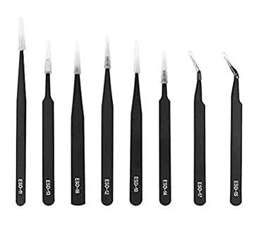 Aadvay Enterprises Anti-Static Long Tweezer Kit, Pointed Precision Tweezers Set for Electronic Repairing [8 PCs]