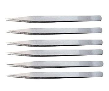 Aadvay Enterprises ESD Stainless Steel Non-Magnetic Tweezers, Heavy Duty for Electronic Repair & Personal Care [Set of 6]