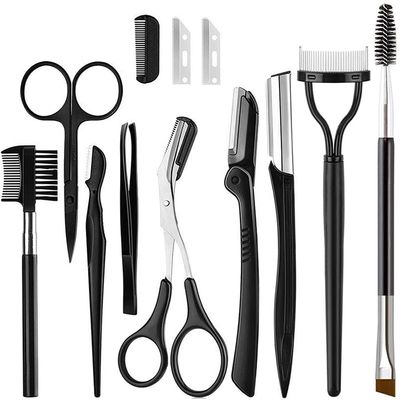 KINGMAS 9 in 1 Eyebrow Kit Eyebrow Razor, Exfoliating Dermaplaning Tool Face Razors for Women, Including Facial Trimmer Shaver, Eyelash Comb, Angled Eyebrow Brush, Scissors, Tweezers