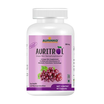 AURITROL Grape Skin Nanophosphosome 142 mg with Resveratrol 50 mg, fortified with Piperine by Aurinko Healthcare. 60 Capsules