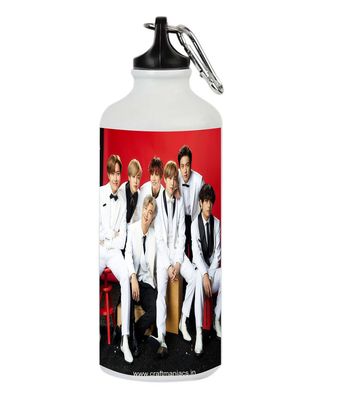 CRAFT MANIACS ALUMINIMIUM BTS WHITE SUITED RED BACKDROP 600 ML SIPPER | MADE WITH LOVE FOR BTS ARMY & KPOP FANS
