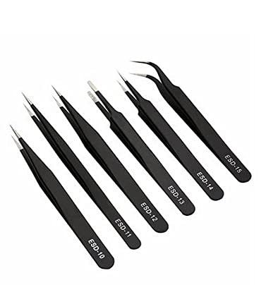 Aadvay Enterprises Professional Anti-Static Long Tweezers Kit Pointed Precision Tweezers Set of 8 pic
