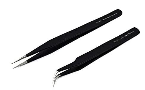 Aadvay Enterprises ESD Safe Anti-Static Tweezers, Non-Magnetic Powdered Coated Tweezers, Black Set of 2