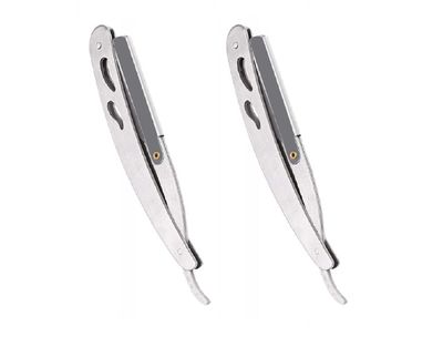 ClubBeauty Barber Stainless Steel Straight Edge Barber Razor Folding Shaving Shaver Without Blade for Men (Pack of 2)