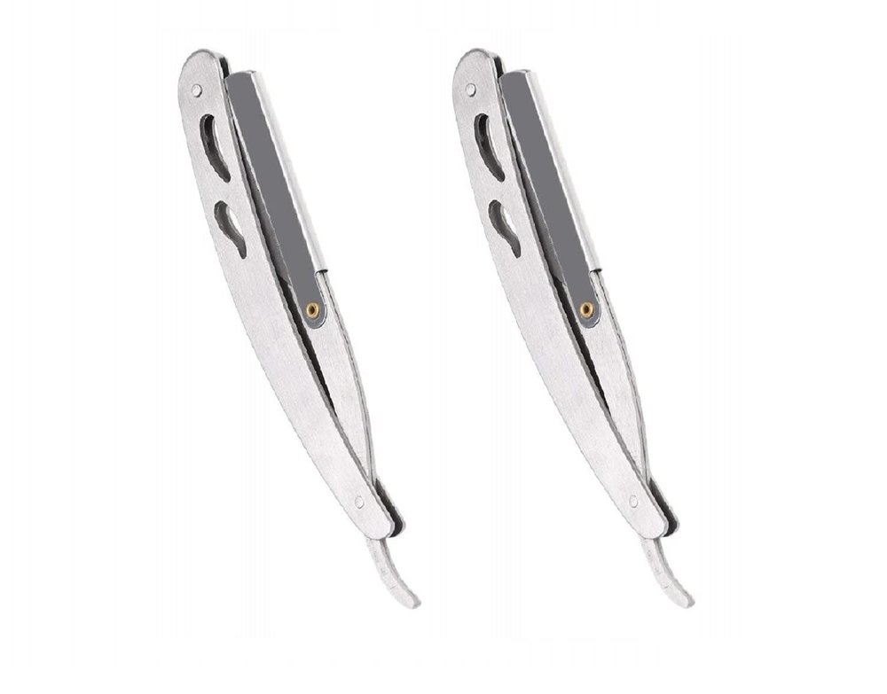 ClubBeauty Barber Stainless Steel Straight Edge Barber Razor Folding Shaving Shaver Without Blade for Men (Pack of 2)
