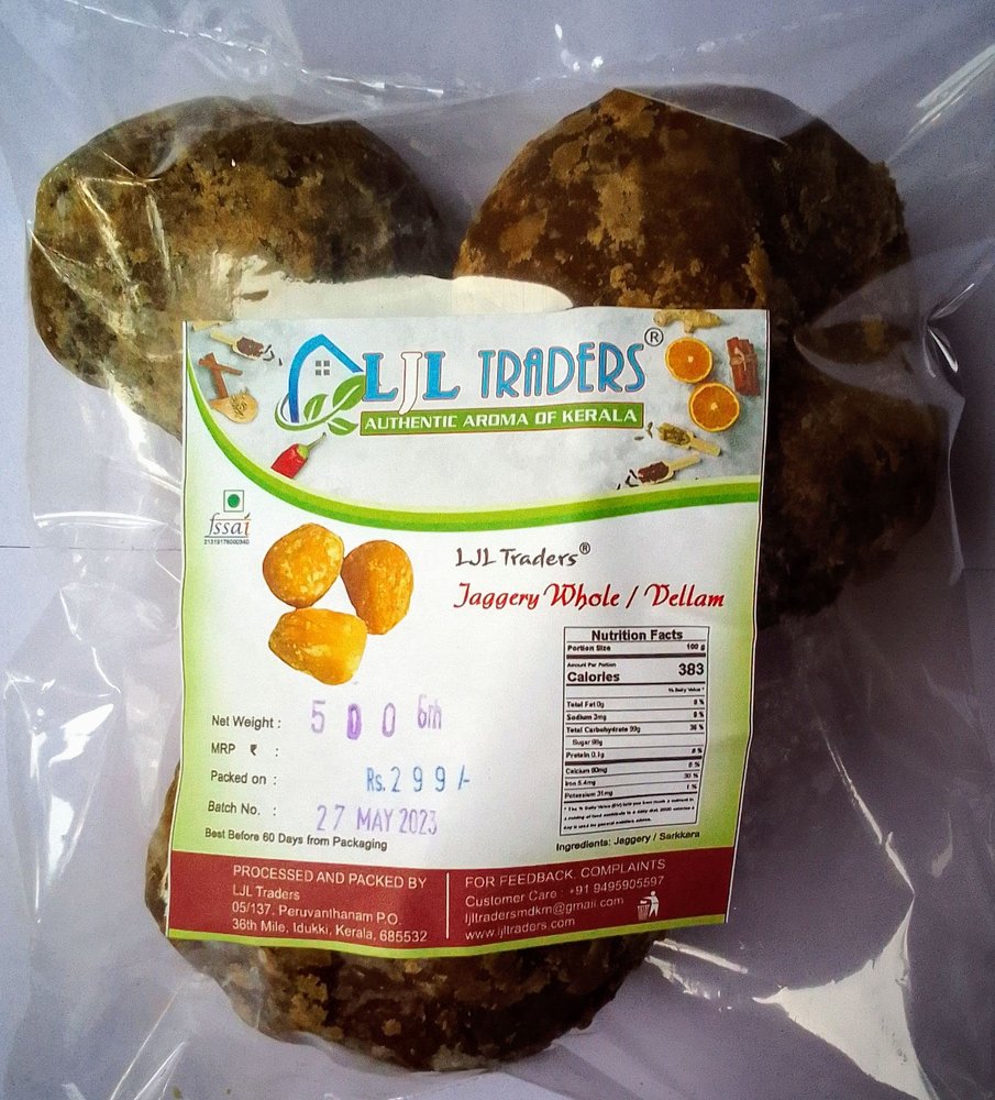 LJL Traders Natural Vellam Whole/Gud/Sarkkara/Bellam/Jaggery - 500 g (Pack of - 2)