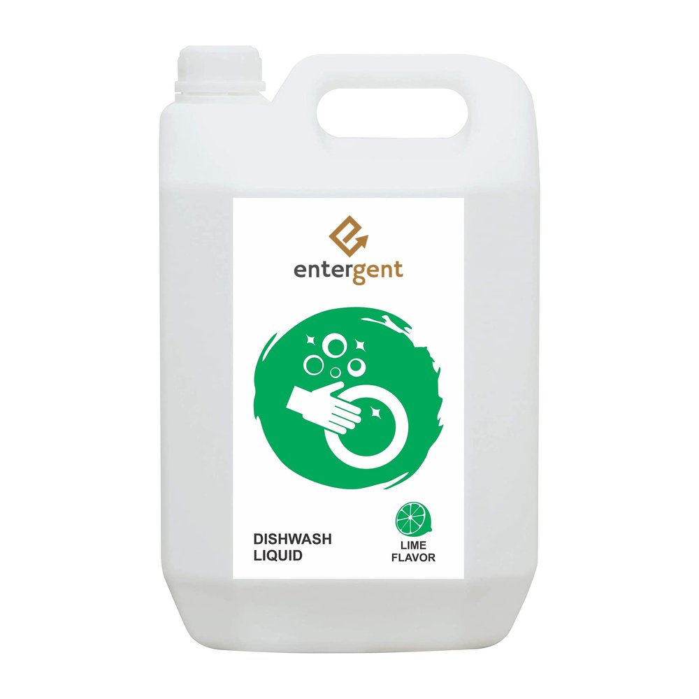 ENTERGENT Dish wash, Powerful Cleaner Premium Concentrate Dish Plate washing Liquid pH Balanced Dish Cleaning 5 Liter can (LIME 5L)