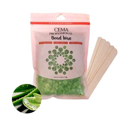 Cema Brazilian Professional Hair Removal Hard Film Hot Wax Beans for Stripless Body Waxing at Home with free spatula, Aloe Vera 100 gms (by Doberyl)