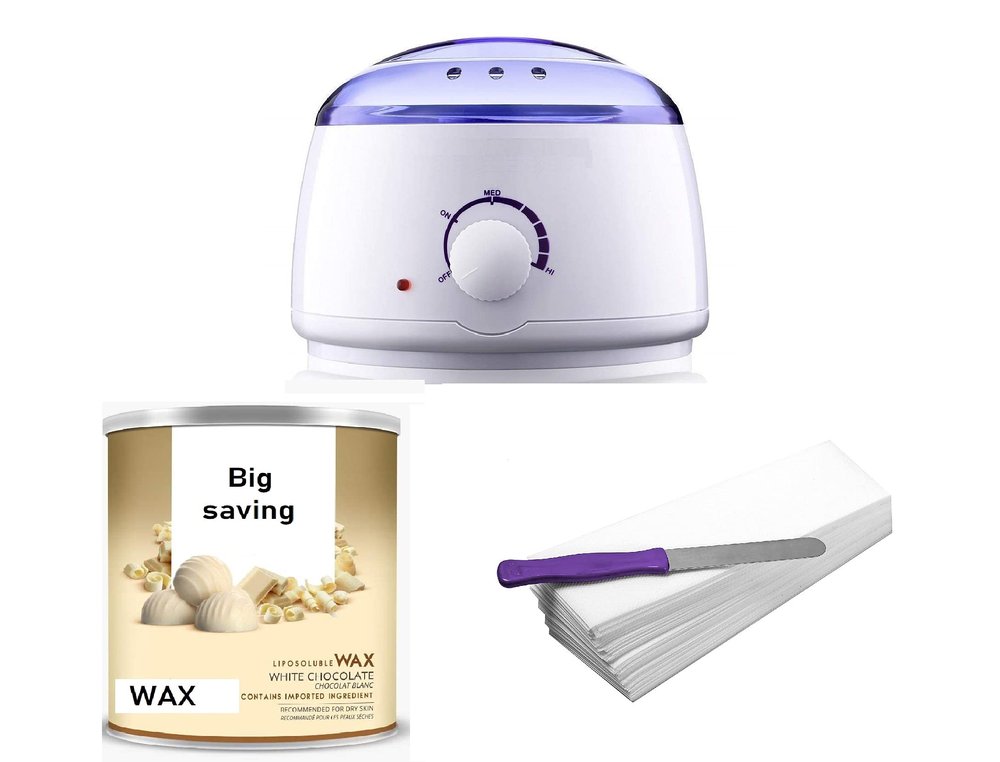 Big saving Automatic Electric Wax Heater Machine Device, Full Body Wax (600 g) Tin Can, Waxing Strips (70 Strips), Wax Knife and Sponge Waxing Kit Wax For Women (White Chocolate Wax)