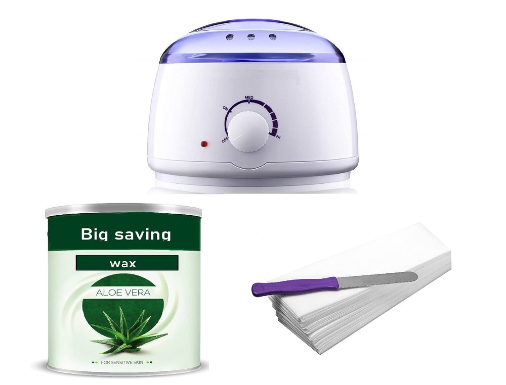 Big saving Automatic Electric Wax Heater Machine Device, Full Body Wax (600 g) Tin Can, Waxing Strips (70 Strips), Wax Knife and Sponge Waxing Kit Wax For Women (Aloe Vera Wax)