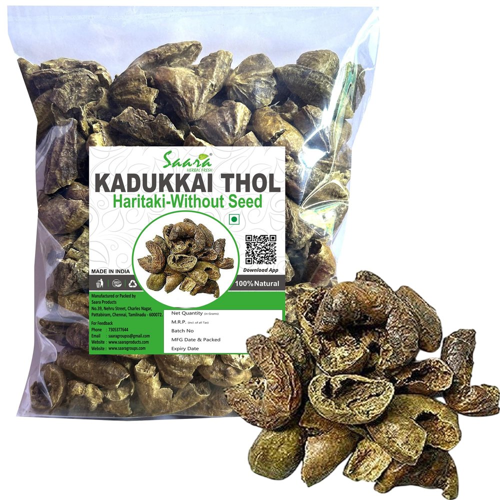 Saara HERBAL FRESH Seedless Haritaki 100g | Kadukkai Seedless| Kadukkai Thol | Terminalia Chebula Removed Seed