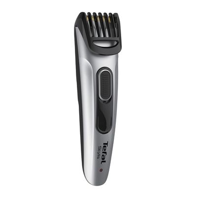 Tefal Stylis Plus JT285001, Corded and Cordless beard trimmer with fast charge, Hard Titanium coated self-sharpening blades, 90 mins run time, Silver