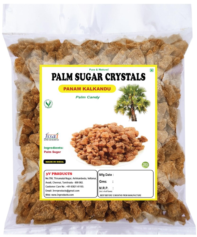 3V PRODUCTS Natural Palm Sugar Crystals 400g | Palm Candy | Panam kalkandu | Tal Mishri | 100% Natural Healthy Replacement for Sugar | Unprocessed Sweetener | Gluten Free, Non-GMO | Chemical Free