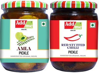 Add Me Amla Pickle 500gm Homemade Amle ka achar 500g Immunity Booster & Red Stuffed Chilli Pickle lal mirch achar 500gm Pickles Glass Jar