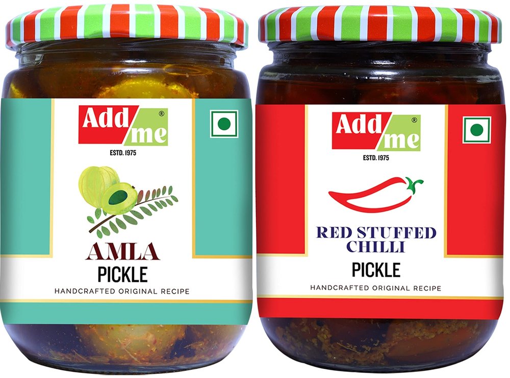 Add Me Amla Pickle 500gm Homemade Amle ka achar 500g Immunity Booster & Red Stuffed Chilli Pickle lal mirch achar 500gm Pickles Glass Jar