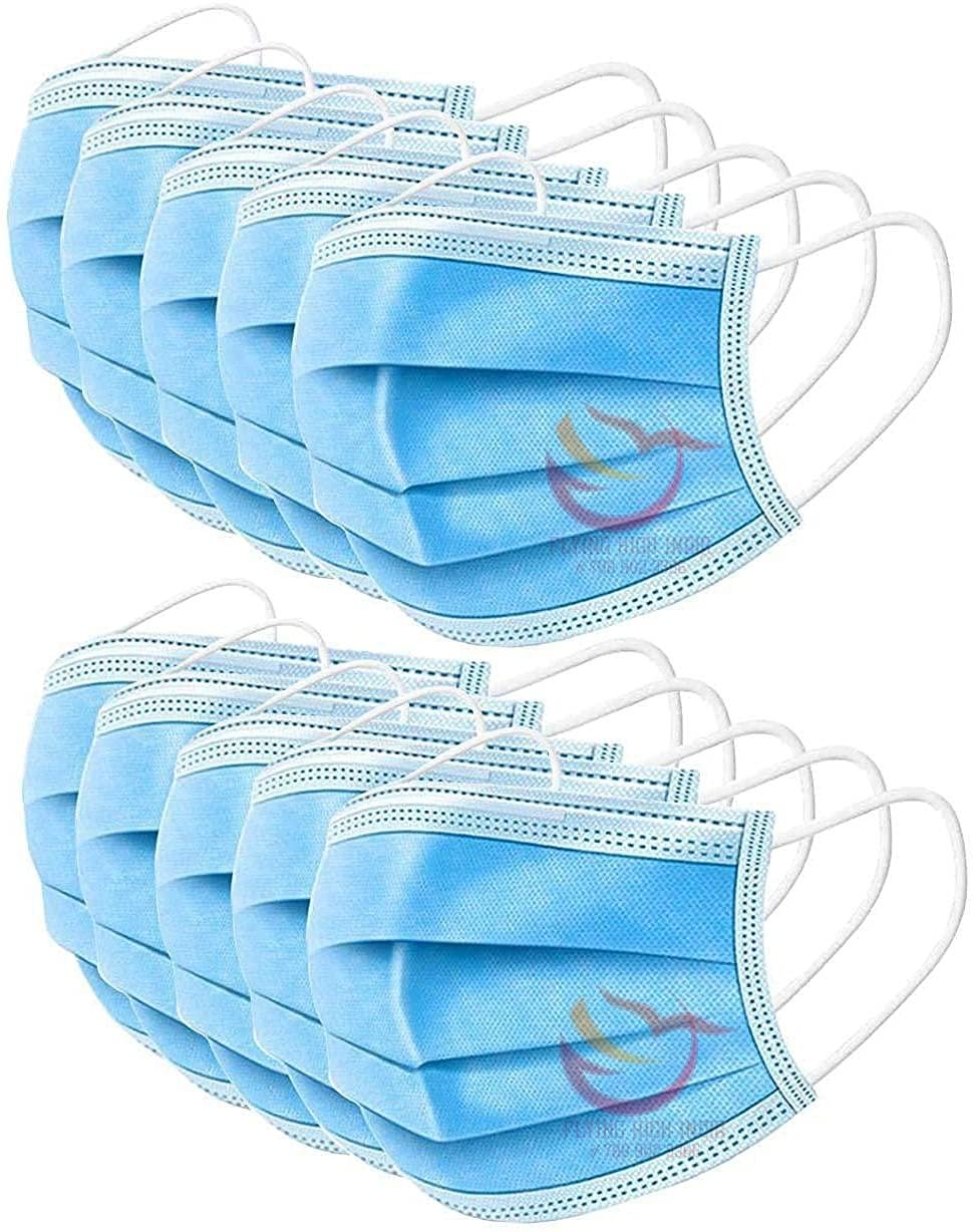 Disposable Surgical Face Mask (Blue, With Nose Strip, Pack of 100) for Unisex Adult