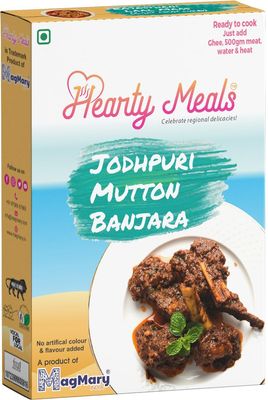Hearty Meals Jodhpuri Mutton Banjara Ghosht/Gosht, 70g | Jodhpuri Style Rogan Josh Red Mutton Instant Gravy Meat Masala Premix | Ready in 20-25 min | Serves 5-6 | No Preservatives