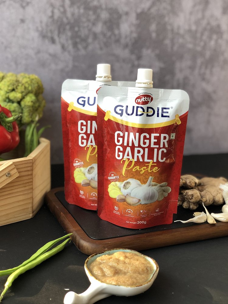 Nutty Guddie Ginger Garlic Paste 200g, 100% Natural Ginger & Garlic, Easy to Cook, Low Cholesterol, No Preservatives & Artificial Colour, Naturally Processed Adrak Lasun Paste (Combo, Pack of 3)