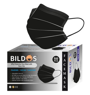Bildos Melt-Blown Fabric 50 Pieces Masks 3 Layer Disposable Surgical Face Mask For Men & Women With Nose Clip For Home, Office, School, And Outdoors, Black