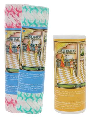 GINNI Premium Reusable Kitchen Tissue Rolls - Printed, Washable & Multi-Purpose - 2 Rolls of 30 X 25 CM (50 GSM) & 1 Roll of 20 cm * 22 cm (70 GSM) (Combo of 1)
