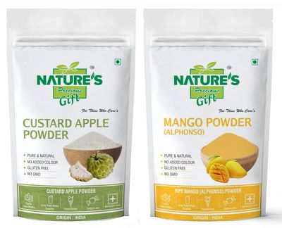 NATURE'S GIFT - FOR THOSE WHO CARE'S Custard Apple & Mango Fruit Powder - 100 GM Each (Super Saver Combo Pack)
