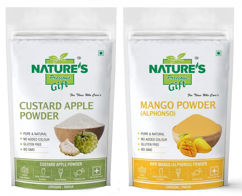 NATURE'S GIFT - FOR THOSE WHO CARE'S Custard Apple & Mango Fruit Powder - 100 GM Each (Super Saver Combo Pack)