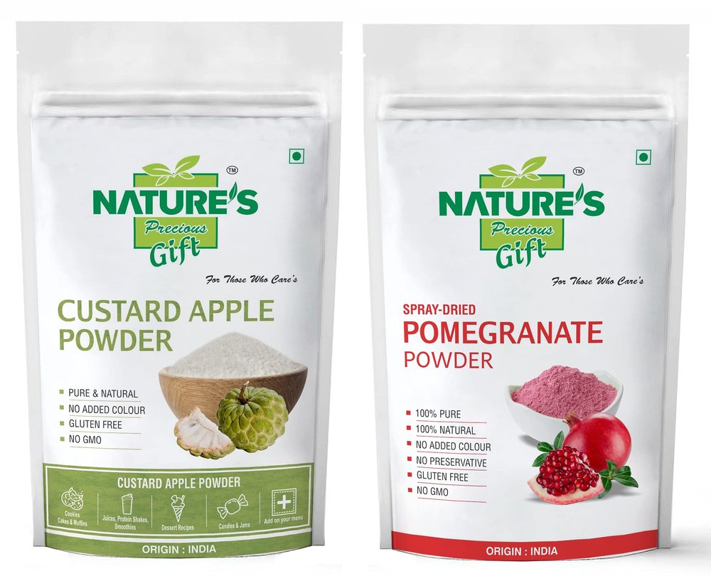 NATURE'S GIFT - FOR THOSE WHO CARE'S Custard Apple & Pomegranate Fruit Powder - 200 GM Each (Super Saver Combo Pack)