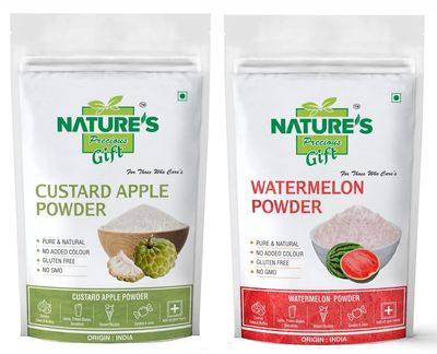 NATURE'S GIFT - FOR THOSE WHO CARE'S Custard Apple & Watermelon Fruit Powder - 100 GM Each (Super Saver Combo Pack)