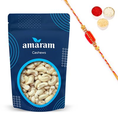 Amaram by Ghasitaram Rakhi Gifts for Brother - Goan Cashews 200 GMS with Beads Rakhi