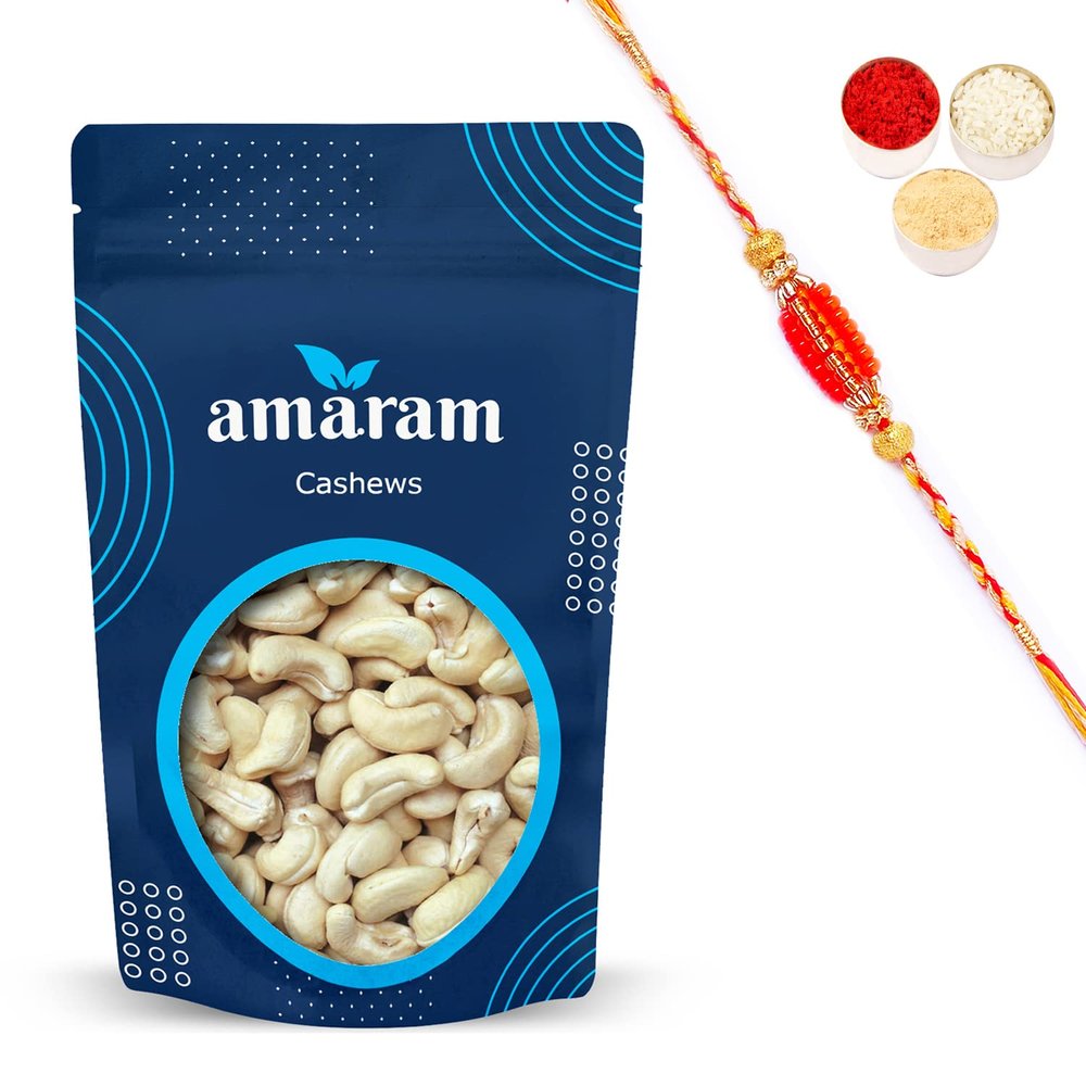 Amaram by Ghasitaram Rakhi Gifts for Brother - Goan Cashews 200 GMS with Beads Rakhi