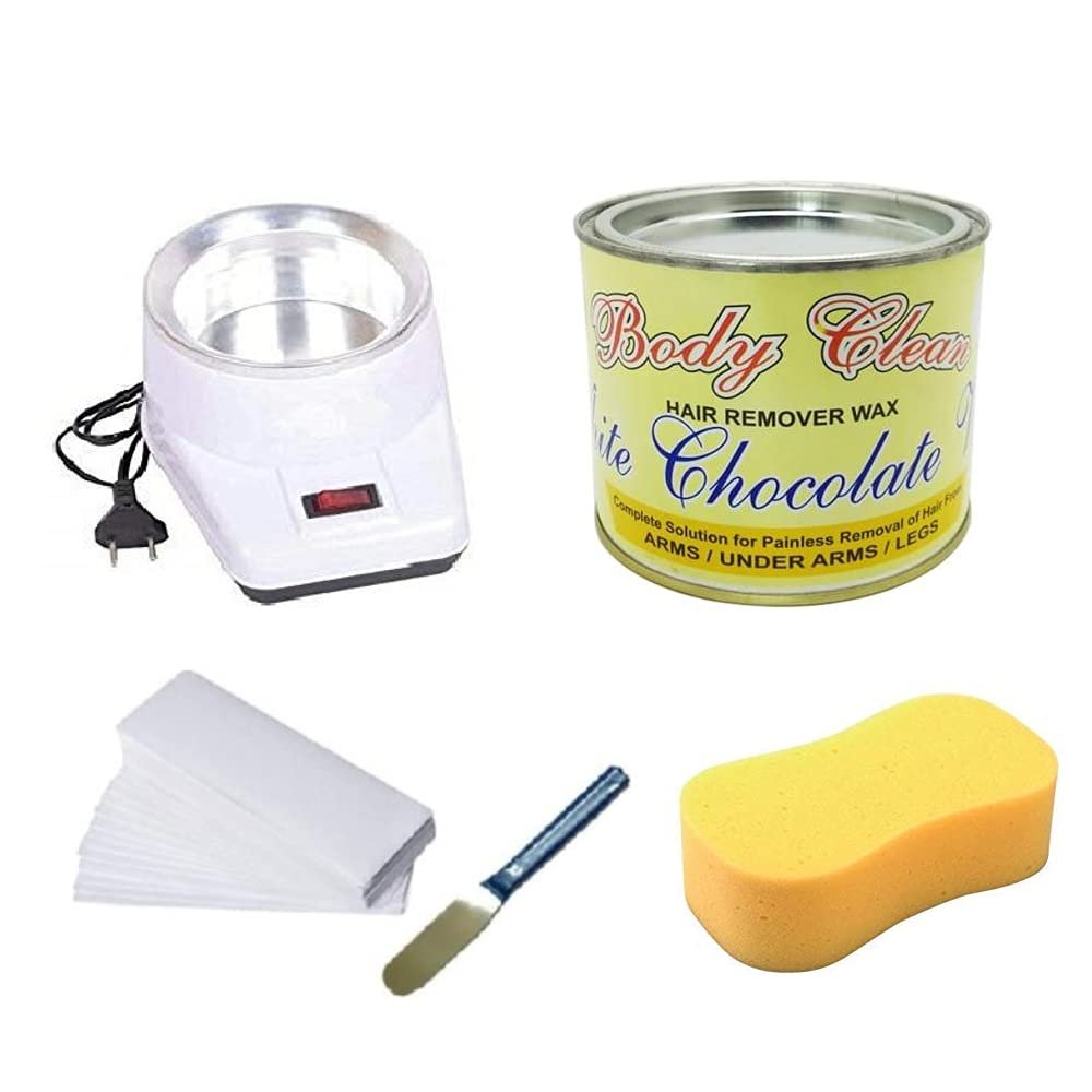 Big saving Wax For Hair Removal Tin Removal kit Heater Combo Waxing Combo Kit 600 grams Hot Cream 70 pecs Strips, Knife And Sponge For Women | Wax Machine (White Chocolate Wax)
