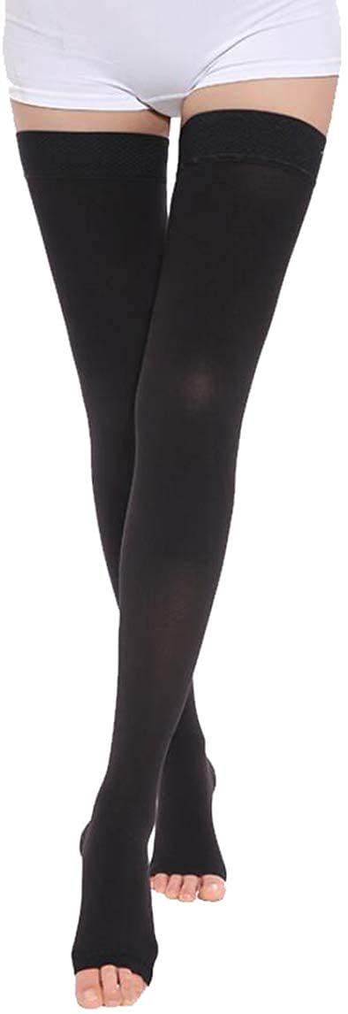 Just Rider Cotton Compression Stockings Thigh Length for Varicose Veins (BLACK, 2XL)