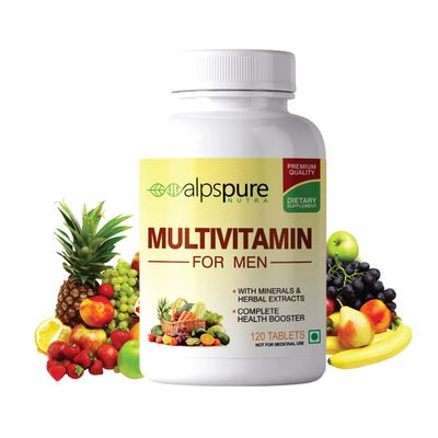 Alpspure Nutra Multivitamin for Men (120 Tablets), Complete Health Booster with Minerals and Herbal Extracts | Immunity Booster | Essential Nutrients for Energy & Stamina | Good for Mens Vitality
