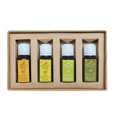 AROMA HEAL 100% Organic Anti Cellulite Body Massage Oil | Peaceful Sleep Oil-Aromatherapy helps Sleep Fast Sleep Aid | Ultimate Natural Pain Relief Solution Pain Relieving Oil Family Kit (Pack Of 4)