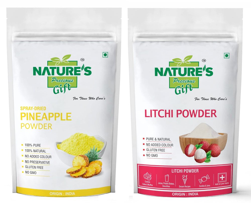 NATURE'S GIFT - FOR THOSE WHO CARE'S Pineapple Powder & Litchi Fruit Powder - 200 GM Each (Super Saver Combo Pack)