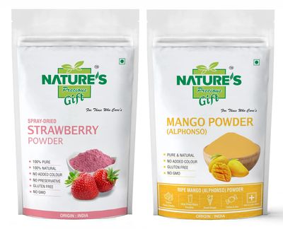 NATURE'S GIFT - FOR THOSE WHO CARE'S Strawberry Powder & Mango Fruit Powder - 100 GM Each (Super Saver Combo Pack)
