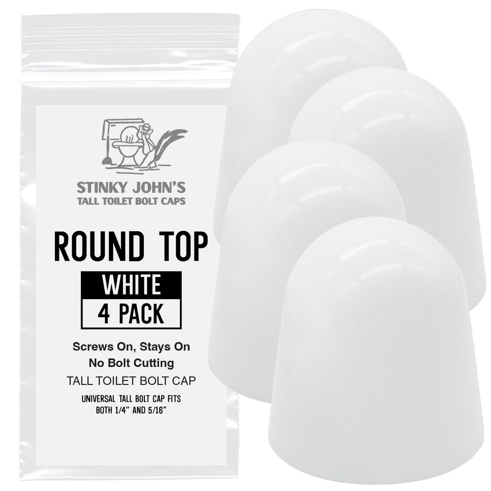 Stinky John's Tall Toilet Bolt Caps - UNIVERSAL Fit with a ROUND Top - 4 count (1 package)