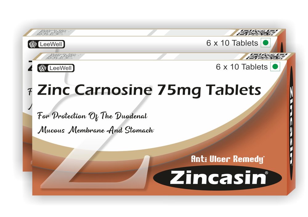 Zincasin Zinc Carnosine complex | Leaky Gut, Immunity Booster, Improve Taste buds function, Protect Gastric Mucosal Ulcers, Intestinal Lining, Neurotransmitter Support | Healthy Skin, Acne, Hair Loss, IBD, IBS Supplement - (2x60)120 tablets