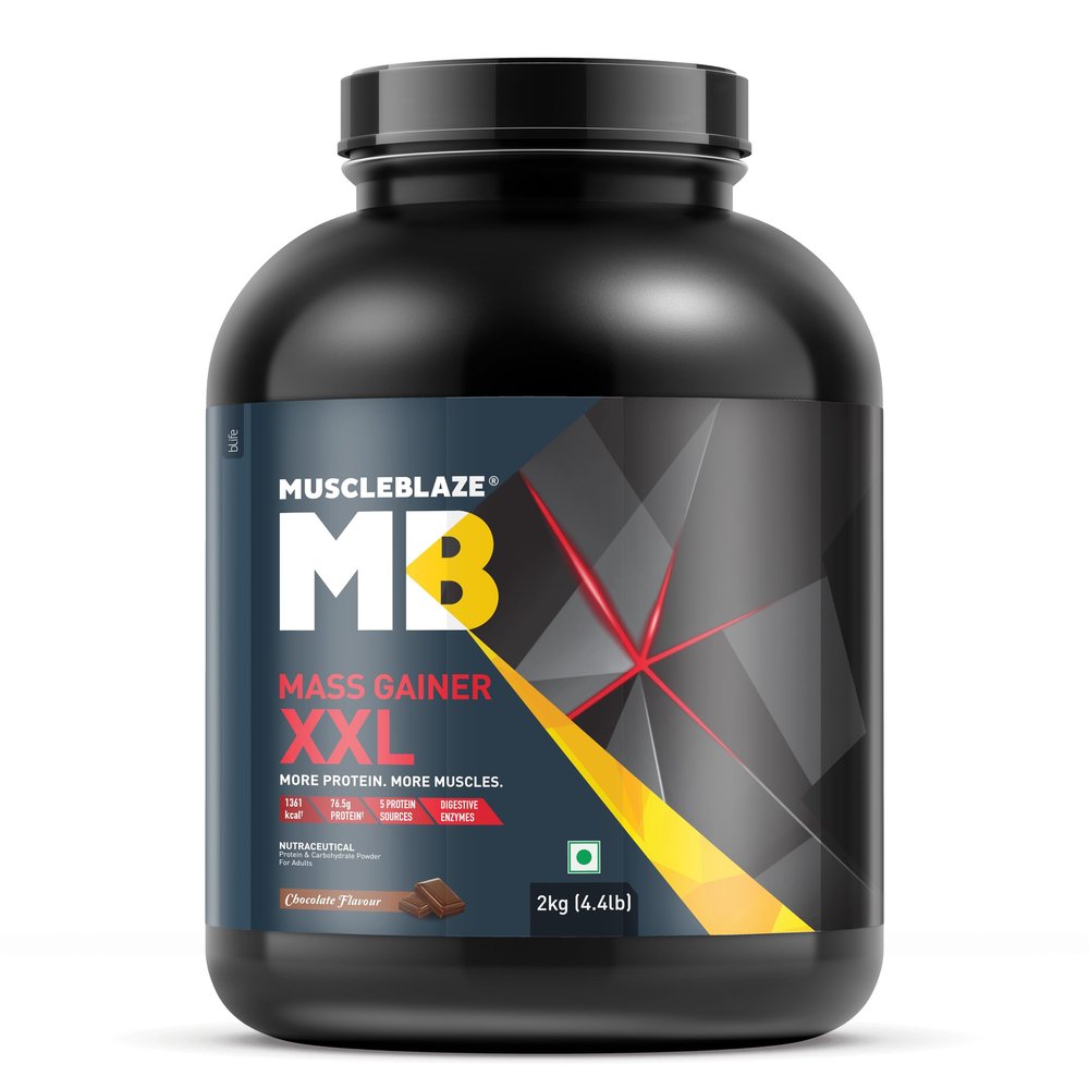 MuscleBlaze Mass Gainer XXL Powder, Chocolate (20 Servings, 2kg / 4.4lbs) | 18g Protein, 70g Carbs Per Scoop | With Complex Carbs, High Protein & Digestive Enzymes