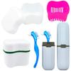 Denture Case Kit with 2 Bath Cups, 2 Brushes & 2 Portable Toothbrush Boxes, Retainer Cleaning Boxes with Lid view 1