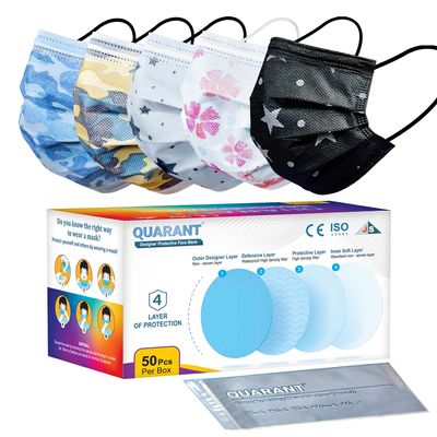 QUARANT Meltblown - Dual SMMS Fabric 4 Ply Designer Protective Face Mask with Nose Clip and Reusable Travel Pouch, Fashion That's Safe (Mixed Combo, Pack of 50) for Unisex