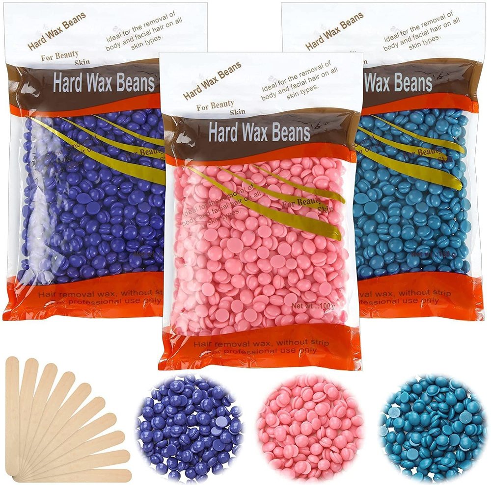 BK 10 IMPORT & EXPORT Hard Wax Beans for Hair Removal 300 gm Body Facial Hair Removal Wax Beads Large Refill Faux Pearl Beans with 10 Pieces Waxing Spatulas for Women Men Legs, Face, Underarm, Bikini