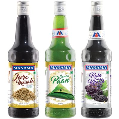 Manama Jeera Masala, Paan Flavoured and Kala Khatta Flavoured Syrup, 750ML Each, Pack of 3